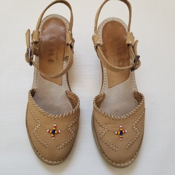 Vintage 70s 80s Womens 6.5 Nine 9 West Native American Inspired Leather Wedge - Picture 4 of 12